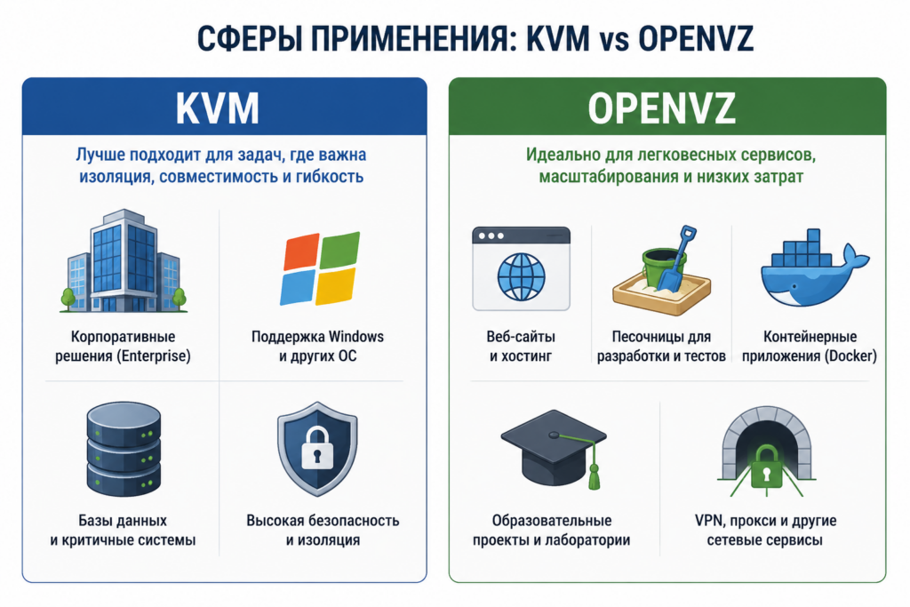 Сферы применения KVM vs OPENVZ