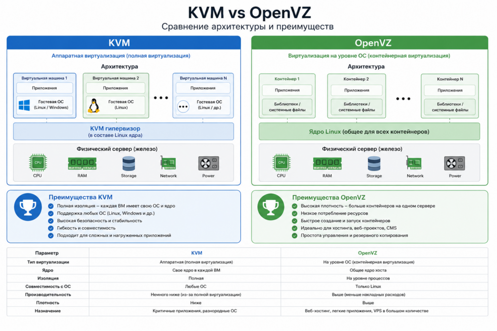 Сравнительная диаграмма KVM vs OpenVZ