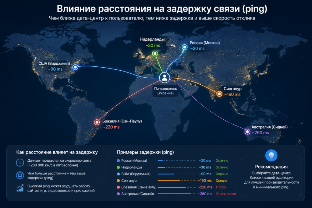 влияние расстояния на задержку связи